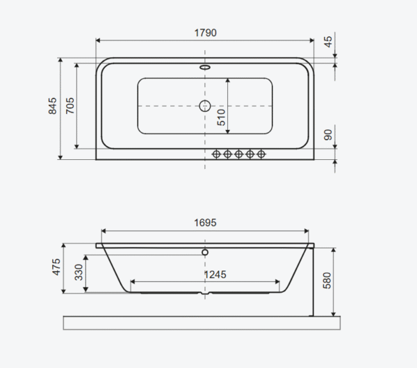 Wanna z hydromasażem Arana 180 x 85 przyścienna - obrazek 3